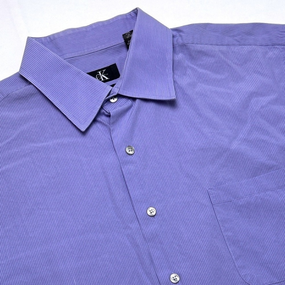 Calvin Klein Mens Pinstripe Regular Fit Button Down Shirt Size 2XL Blue Office